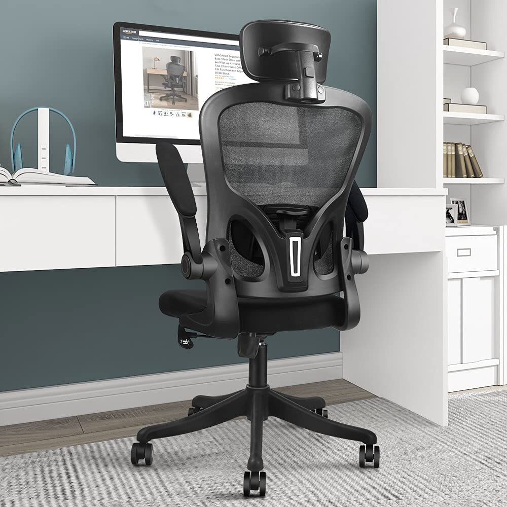 Image of VANSPACE DC06 Ergonomic Office Chair High Back Mesh Chair with Lumbar Support and Flip-up Armrest Swivel Computer Task C