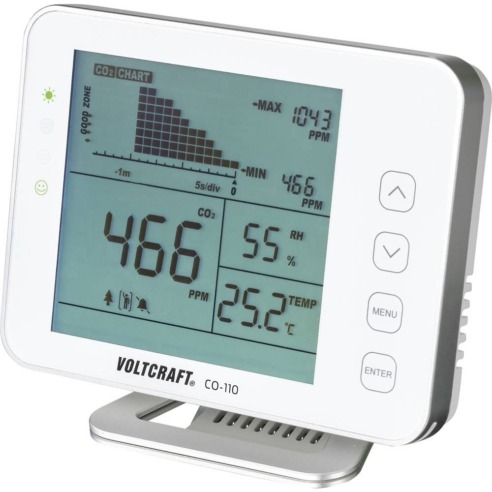 Image of VOLTCRAFT CO-110 Carbon dioxide detector 0 - 5000 ppm Datalogger function Calibrated to Manufacturers standards (no