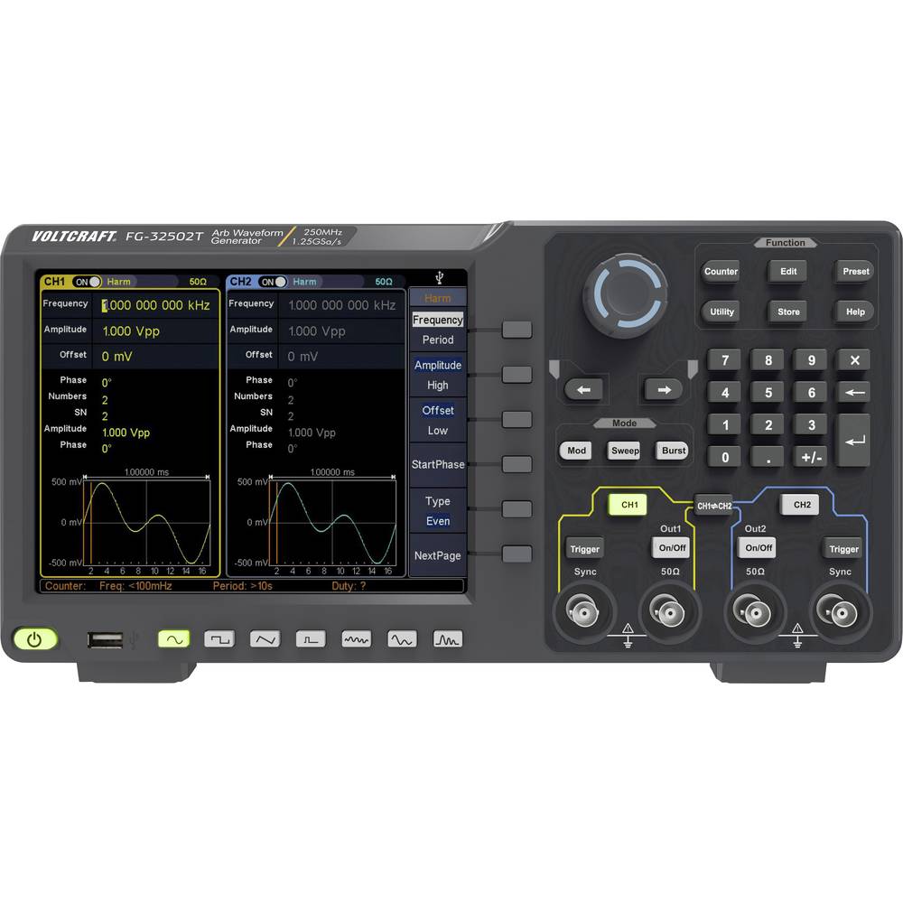 Image of VOLTCRAFT FG-32502T Function generator 1 ÂµHz - 250 MHz 2-channel Arbitrary Noise Pulse Rectangle Sinus Triangle