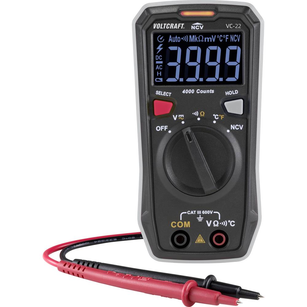 Image of VOLTCRAFT VC-22 Handheld multimeter Calibrated to (ISO standards) Digital CAT III 600 V Display (counts): 4000