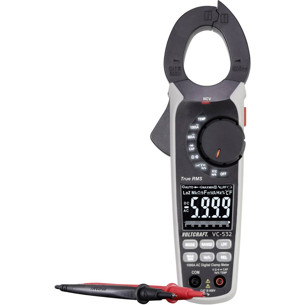 Image of VOLTCRAFT VC-532 Clamp meter Calibrated to (ISO standards) Digital CAT III 600 V Display (counts): 6000