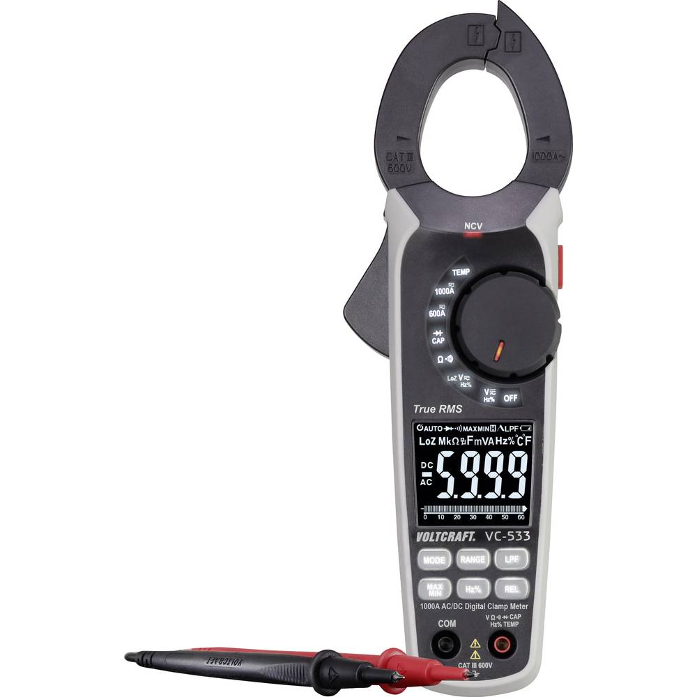 Image of VOLTCRAFT VC-533 Clamp meter Calibrated to (ISO standards) Digital CAT III 600 V Display (counts): 6000