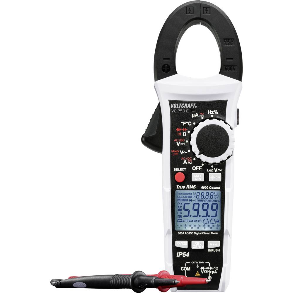 Image of VOLTCRAFT VC-750 E Clamp meter Handheld multimeter Calibrated to (ISO standards) Digital Splashproof (IP54) CAT IV 600