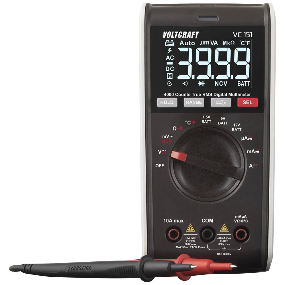 Image of VOLTCRAFT VC151 Handheld multimeter Calibrated to (ISO standards) Digital CAT III 600 V Display (counts): 4000