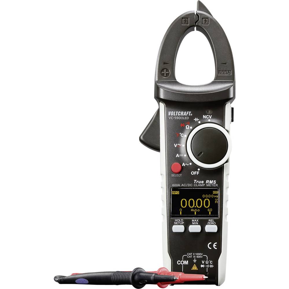 Image of VOLTCRAFT VC590 OLED Clamp meter Calibrated to (ISO standards) Digital OLED display CAT III 600 V CAT II 1000 V Display