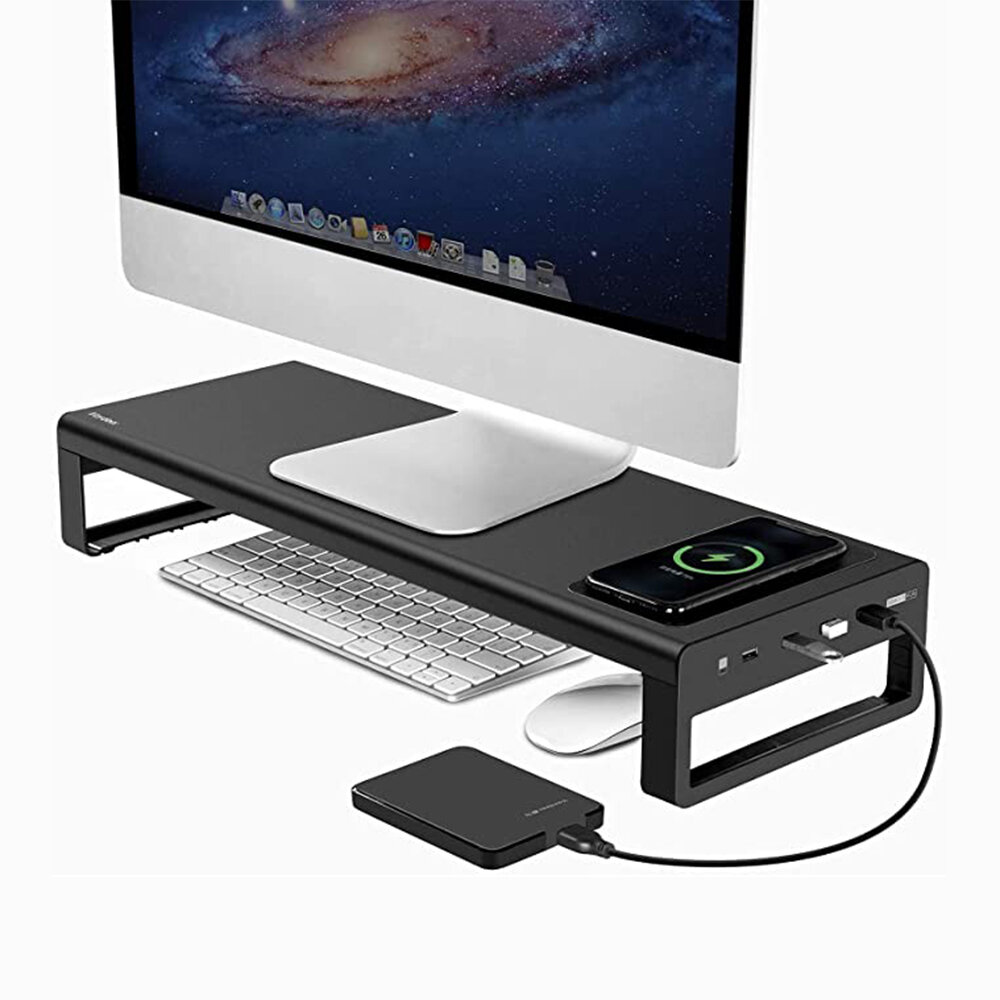 Image of Vaydeer Monitor Stand Monitor Riser Aluminum Alloy Laptop Stand with Wireless Charging 4 USB 30 Port