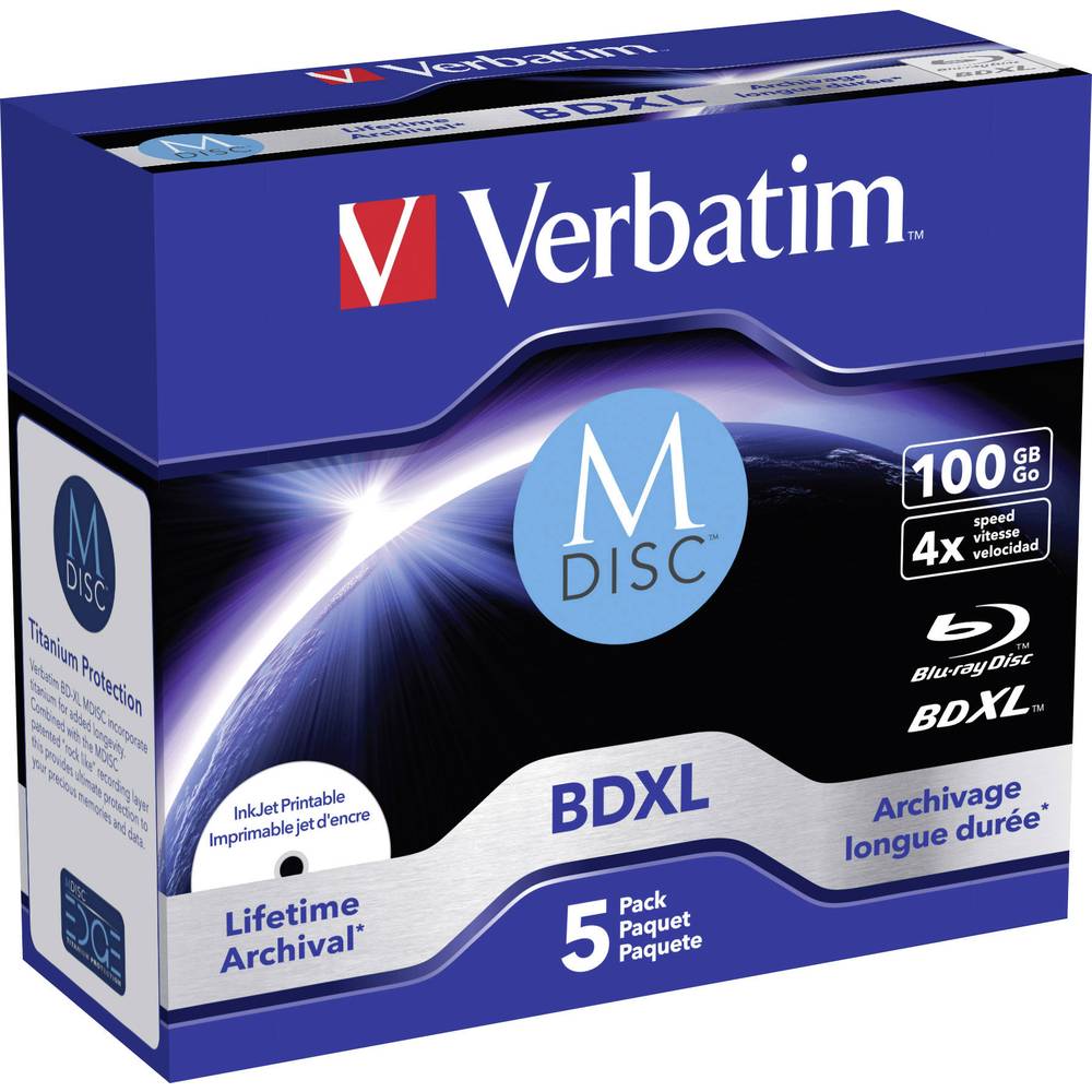 Image of Verbatim 43834 Blank M-Disc Blu-ray DVD 100 GB 1 pc(s) Jewel case Printable