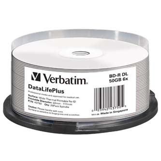 Image of Verbatim BD-R DL+ Wide Thermal Printable No Id Surface Hard Coat 50GB spindle 43750 6x 25-pack pro archivaci dat CZ ID 411601