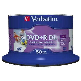 Image of Verbatim DVD+R DL Double Layer Wide Inkjet Printable 43703 85GB 8X spindle 50-pack 12cm pro archivaci dat PL ID 411574
