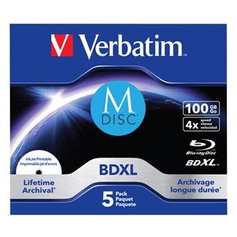 Image of Verbatim MDISC Lifetime archival BDXL 100GB jewel box 43834 4x 5-pack RO ID 411582