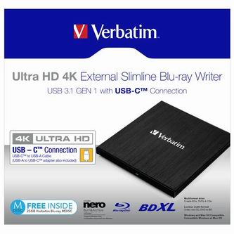 Image of Verbatim externí Blu-Ray mechanika Ultra HD 4K 43888 USB 31 Gen1 (30) USB C PL ID 414380