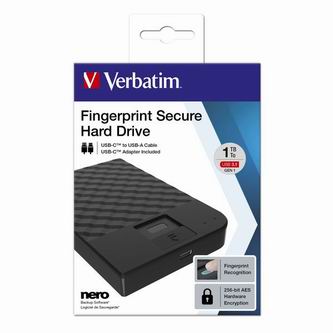 Image of Verbatim externí pevný disk Fingerprint Secure HDD 25" USB 30 (32 Gen 1) 1TB 53650 černý šifrovaný s čtečkou otisků prst CZ ID 411838