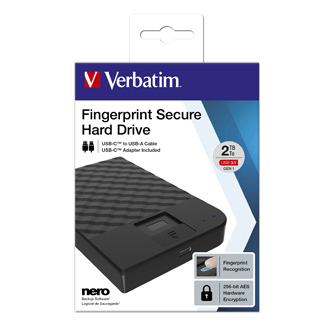 Image of Verbatim externí pevný disk Fingerprint Secure HDD 25" USB 30 (32 Gen1) 2TB 53651 černý 256-bit AES PL ID 411849
