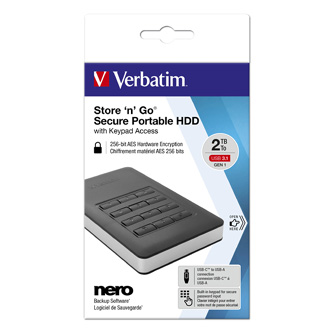 Image of Verbatim externí pevný disk Store N Go Secure Portable 25" USB 30 (32 Gen 1) 2TB 53403 černý šifrovaný s numerickou kláv PL ID 411850