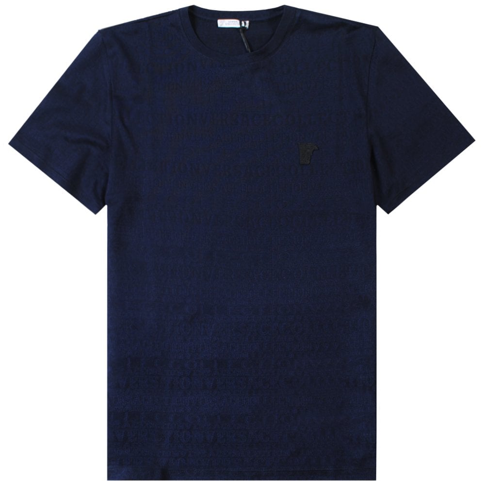 Image of Versace Collection Men's Scattered Logo Print T-shirt Navy XXL