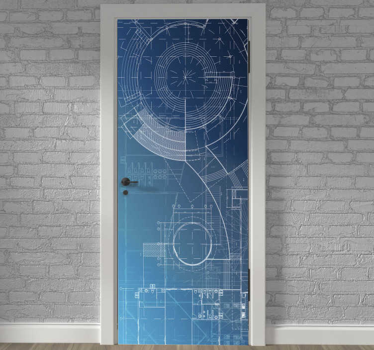 Image of Vinilo adhesivo para puerta estampado azul