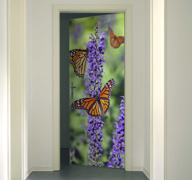 Image of Vinilo decorativo para puerta mariposa monarca