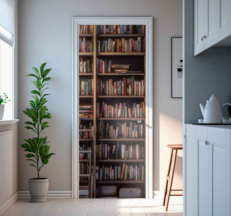 Image of Vinilo para puerta estantes de biblioteca