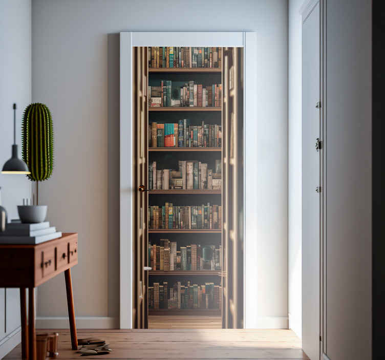 Image of Vinilo para puerta pasillo de una biblioteca