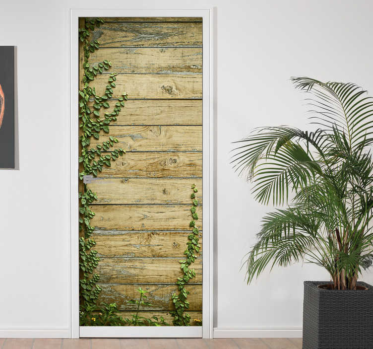 Image of Vinilo para puerta plantas en la madera