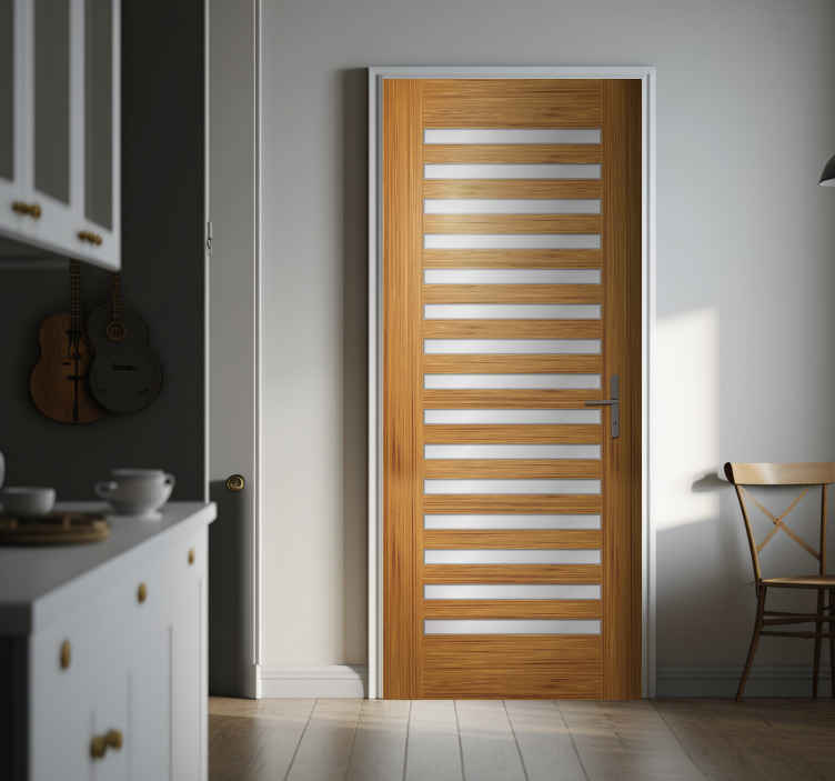 Image of Vinilo para puerta textura de madera con ventanas