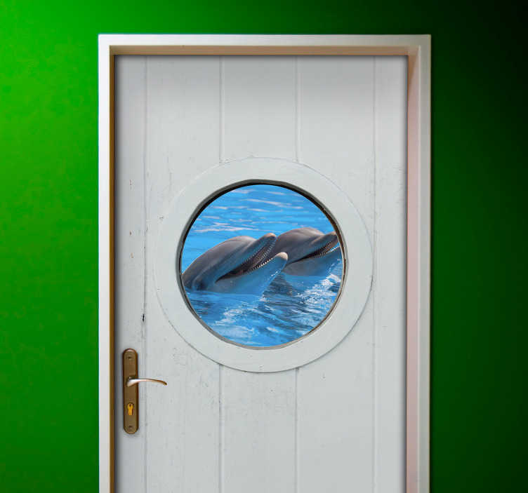 Image of Vinilo puerta océano con delfines