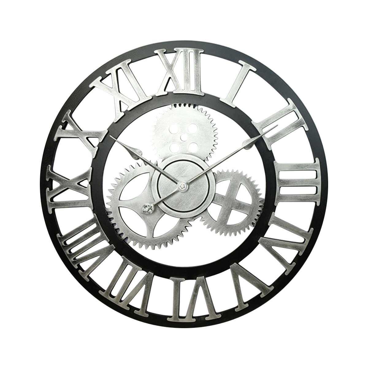 Image of Vintage Handmade Clock Large Gear Wall Clock Rustic Wooden Luxury Art Home Decoration