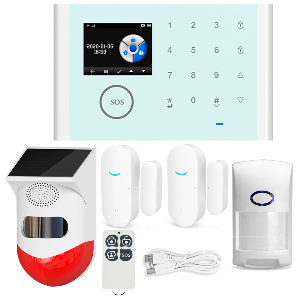 Image of WIFI GSM Wireless Smart Solar Alarm System Door Home Security SIM Card EN RU ES PL DE Switchable Remote Control