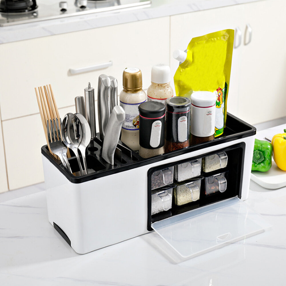 Image of Wall Mounted / Desktop Tabletop Packaging Rack Cutter Holder Hole-free Hanging Box for Kitchen Storage