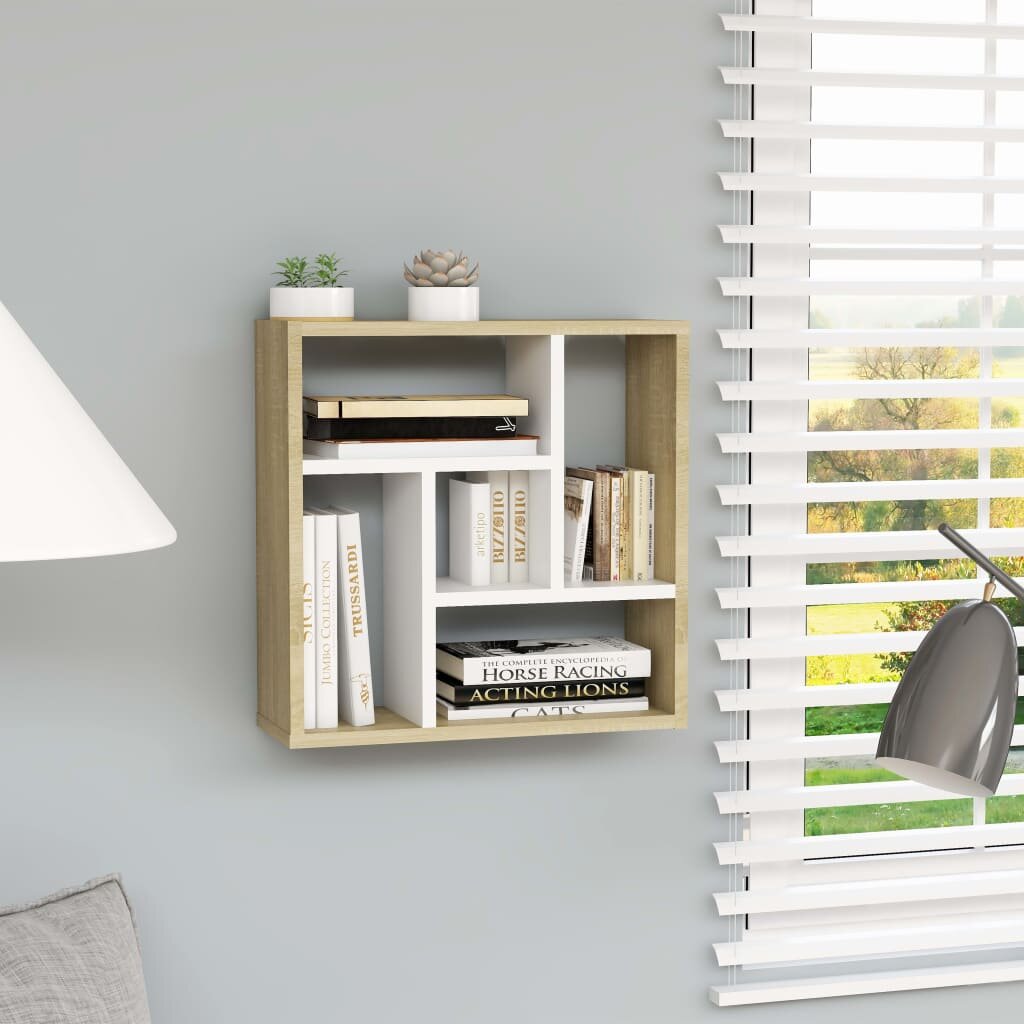 Image of Wall Shelf White and Sonoma Oak 178"x63"x78" Chipboard