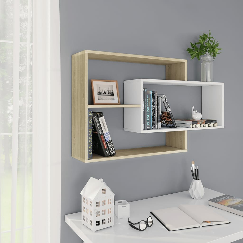 Image of Wall Shelves White and Sonoma Oak 409"x79"x236" Chipboard