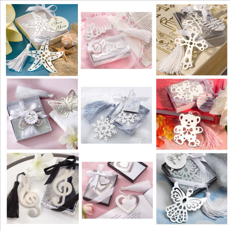 Image of Wedding Party Favors Gifts Stainless steel Love Bookmark Favors Decorations With tassel Ribbon and Display box