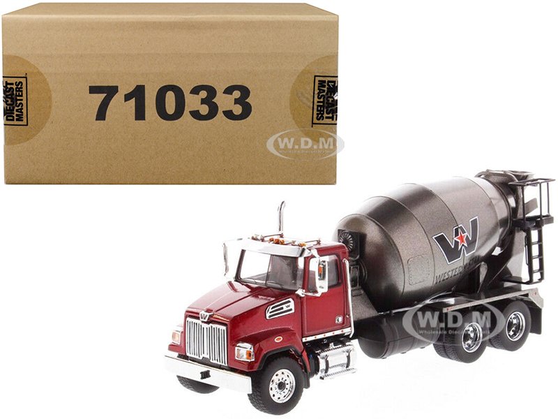 Image of Western Star 4700 SF Concrete Mixer Truck Metallic Red with Gray Body 1/50 Diecast Model by Diecast Masters
