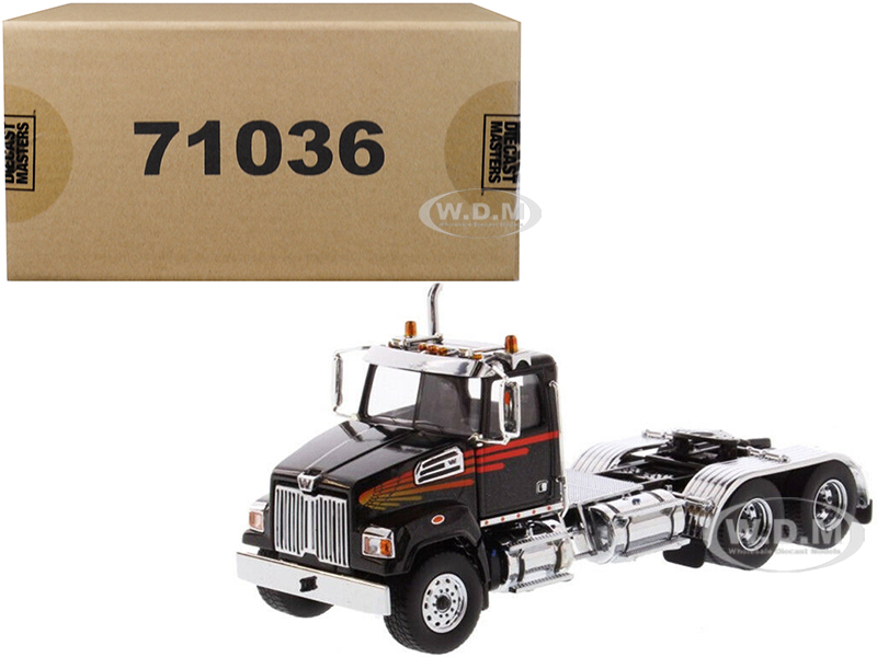 Image of Western Star 4700 SF Tandem Day Cab Tractor Metallic Black 1/50 Diecast Model by Diecast Masters
