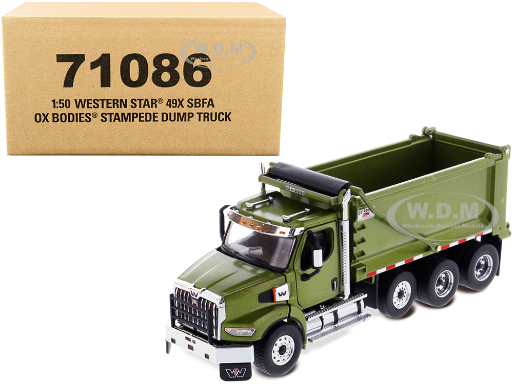 Image of Western Star 49X SBFA OX Bodies Stampede Dump Truck Olive Green Metallic "Transport Series" 1/50 Diecast Model by Diecast Masters