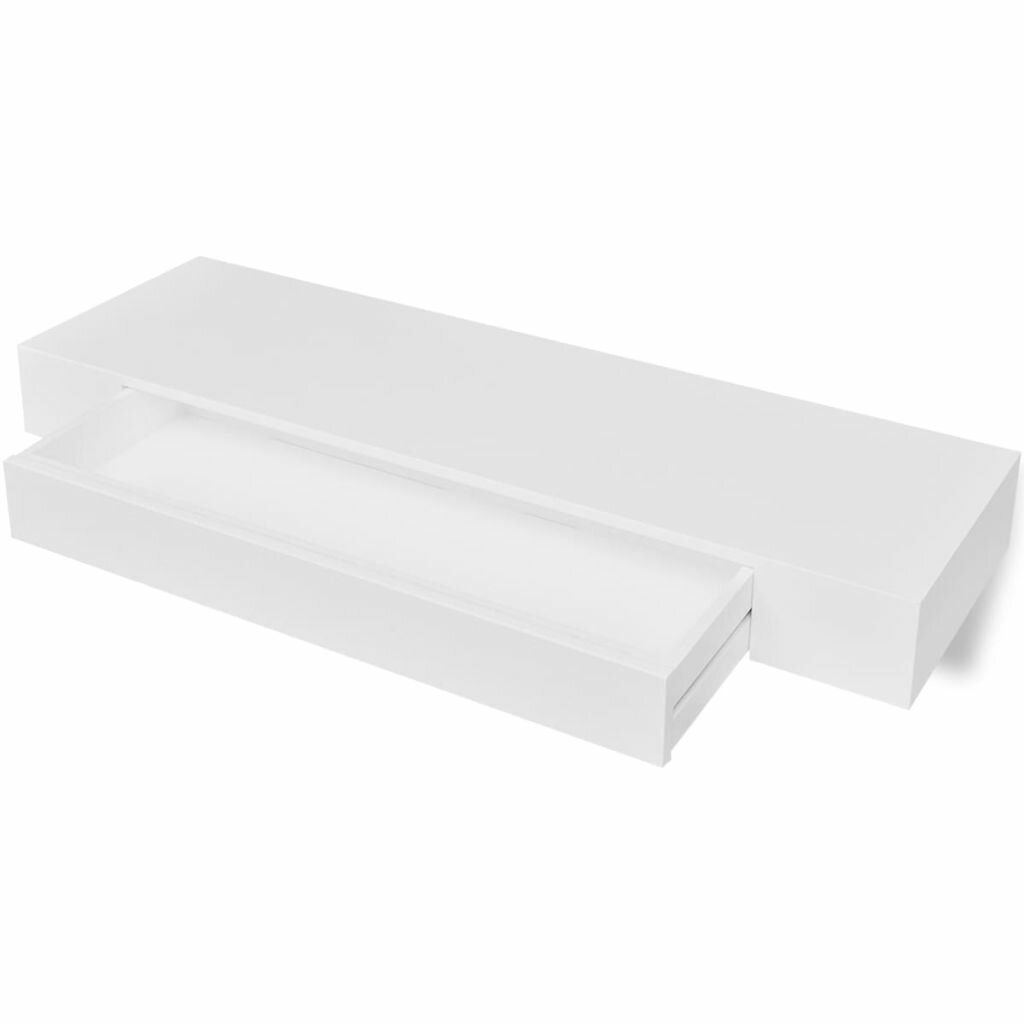 Image of White MDF Floating Wall Display Shelf 1 Drawer Book/DVD Storage