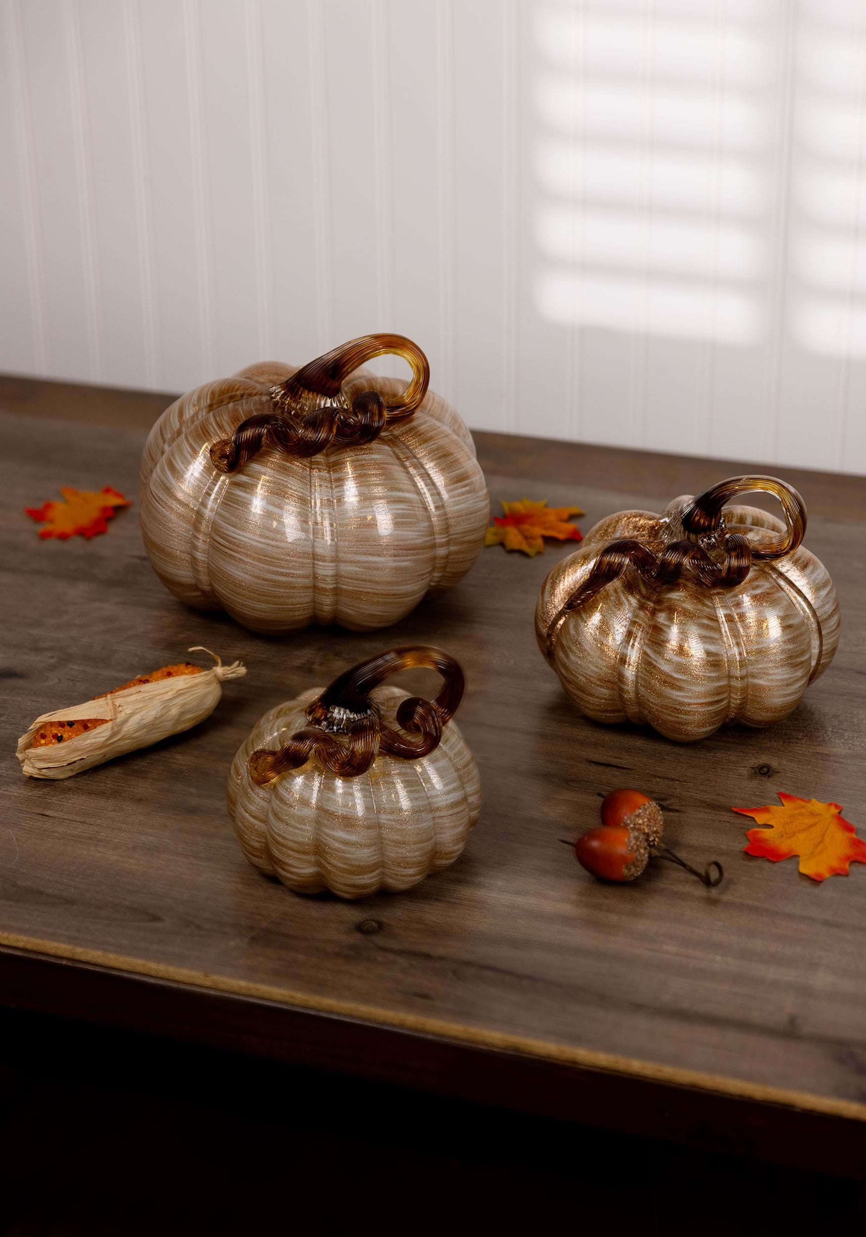 Image of White and Gold Set of 3 Glass Pumpkins ID KK41378A-ST