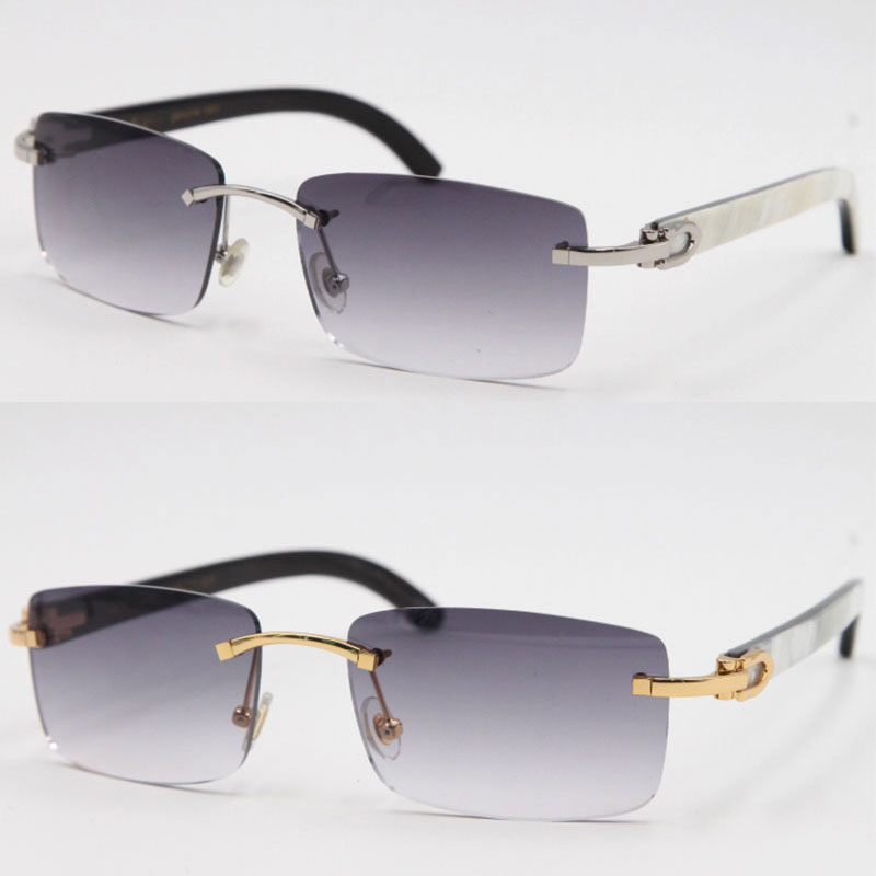 Image of Wholesale 8200757 Style Rimless Sunglasses Genuine Natural Black and White vertical Stripes Buffalo horn glasses 18K Gold UV400 Lens Frame S