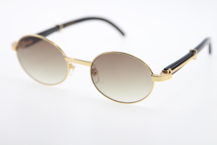 Image of Wholesale Black Buffalo horn Sunglasses 51551348 18K Sunglasses Unisex Fashion C Decoration gold frame glasses Size:55mm round Eyeglasses