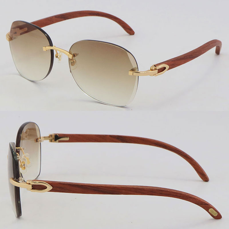 Image of Wholesale Diamond Cut 3524012 Metal Rimless Sunglasses Decor Wood Frame Glasses Fashion Sun glasses for Men Unisex Wooden Design Classical M