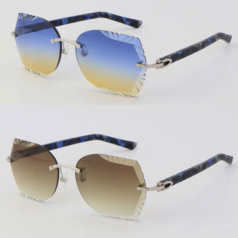 Image of Wholesale Fashion Metal Rimless Diamond cut Sunglasses Blue plaid Plank Sun glasses Male and Female Glasses Triangle Lens Unisex Large Adumb