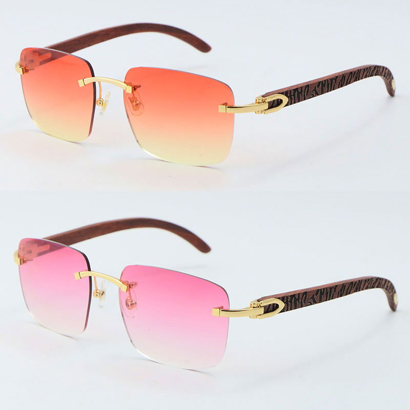 Image of Wholesale High quality Metal Wood Rimless Sunglasses Unisex Ornamental Pink Color Lens Womens Sun glasses Classic C Decoration 18K Gold Fram