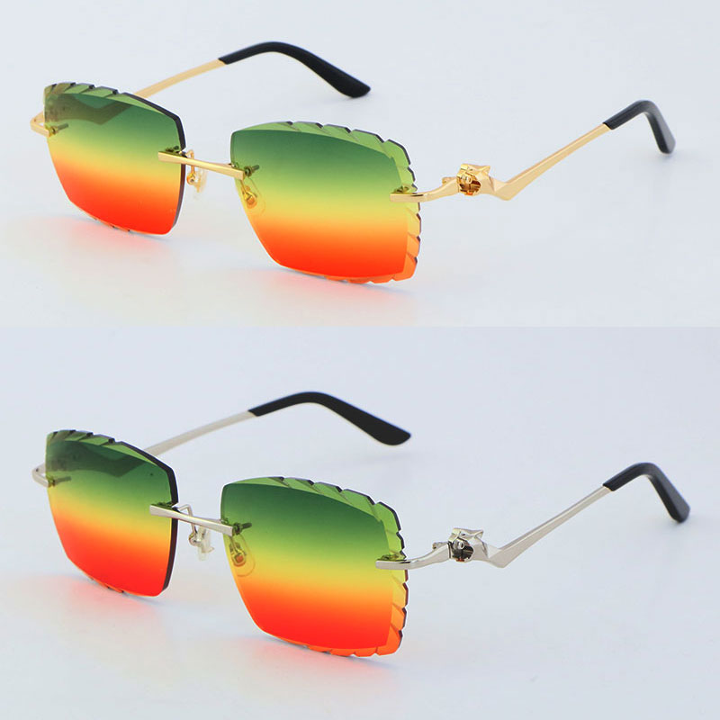 Image of Wholesale Metal Leopard Series Diamond cut Lens Rimless Sunglasses Goggle Ornamental Sun glasses Classic pilot Stainless Frame Simple Leisur