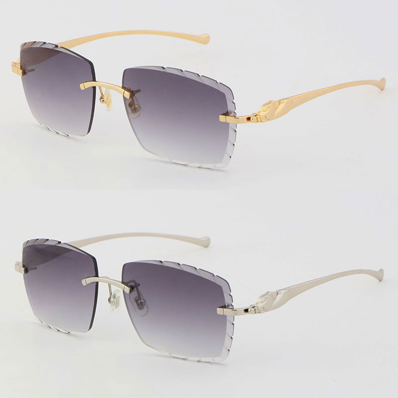 Image of Wholesale Metal Leopard Series Diamond cut Lens Rimless Sunglasses Stainless Glasses Large Square Glasses High Quality Eyewear Male and Mema