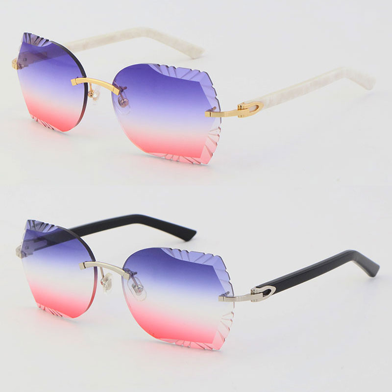Image of Wholesale Metal Rimless Large Sunglasses White Black Marbling Arms Plank Glasses 8200762 High quality Sun glasses Fashion Cat Eye Round Eyew