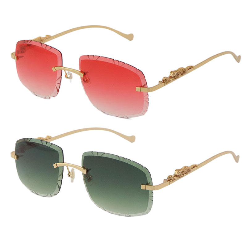 Image of Wholesale Metal Rimless Sunglasses T8200761 Diamond cut Outdoor Design Classical Model Glasses Luxury Frame Sun Glasses Blue Brown Red Lens
