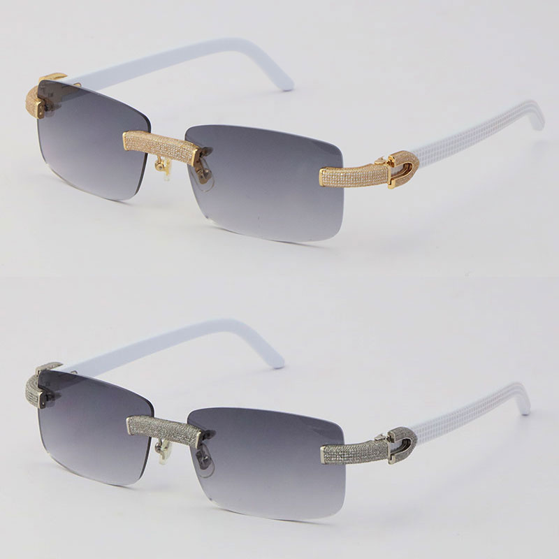 Image of Wholesale Micro-paved Diamond Rimless Womans Sunglasses White Plank Frame man Sun glasses designer Rocks Fashion Accessories Luxury 18K Gold