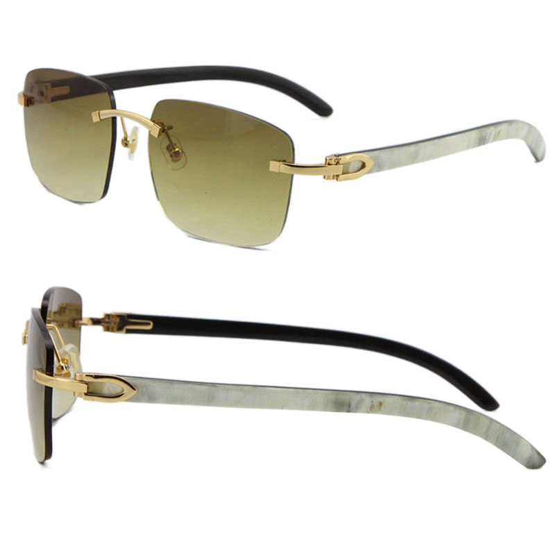 Image of Wholesale Rimless Square Sunglasses Original Genuine Black Mix White Buffalo Horn Men Women Sun Glasses Frame Outdoors Driving Eyeglasses 18