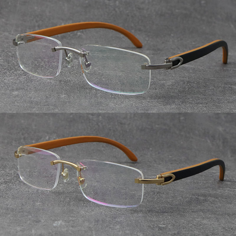 Image of Wholesale Rimless Vintage Read Frames Glasses Famous Design Light Weight Wood Eyeglasses Unisex For Woman T8100905 Silver 18K Gold Metal Eye