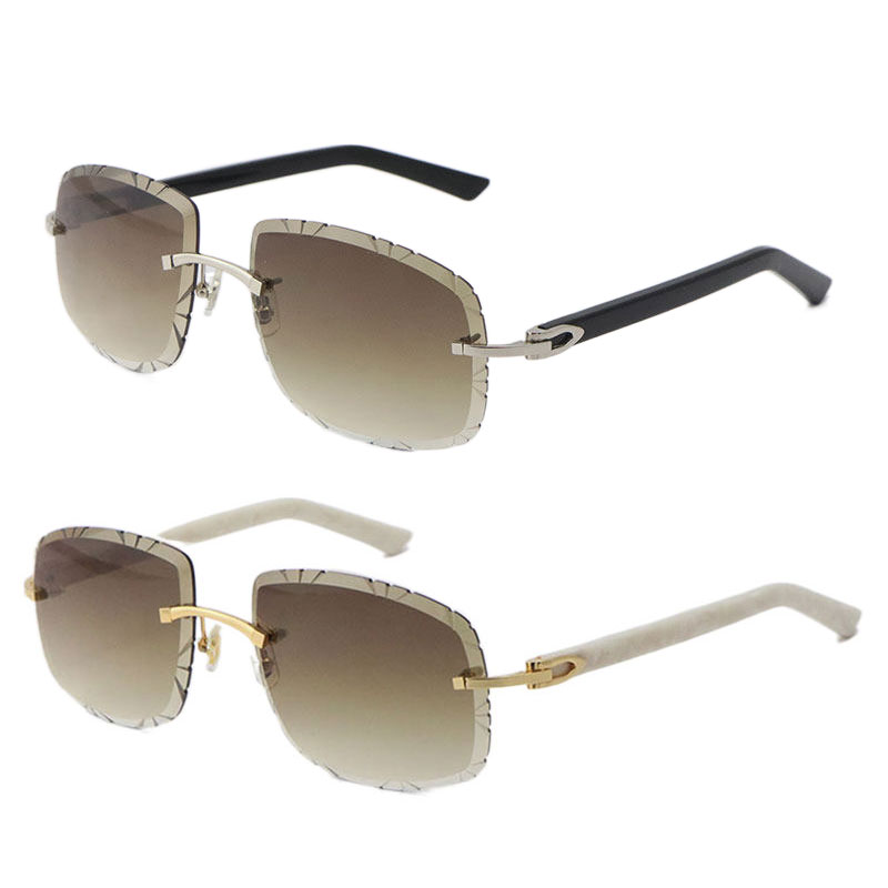 Image of Wholesale Rimless White Genuine Plank Sun Glasses Oversized Round Sunglasses With C Decoration Blinged Out Gradient Lenses Unique Shapes Azt